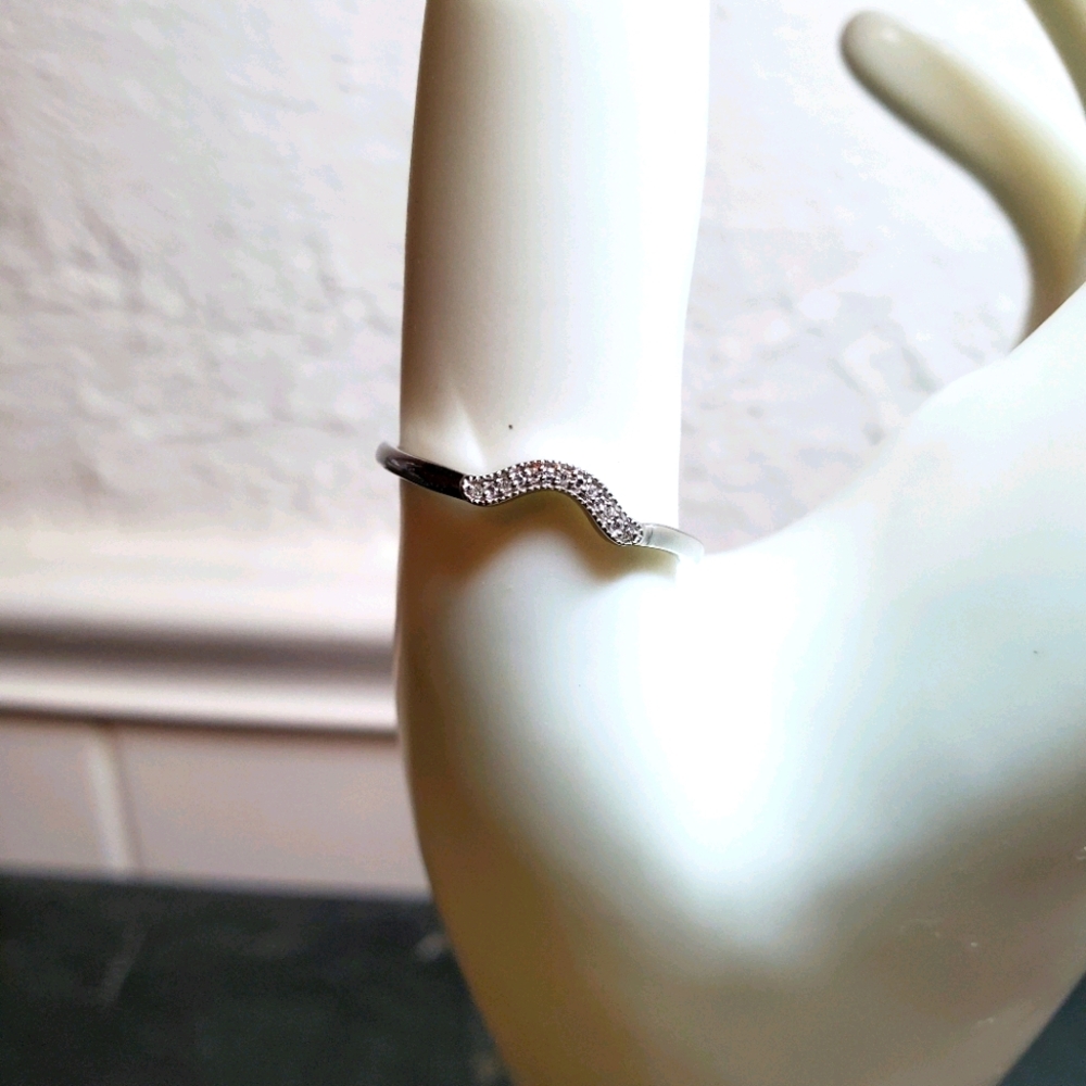 Silver and Diamonds Curved Wedding Band Size 9